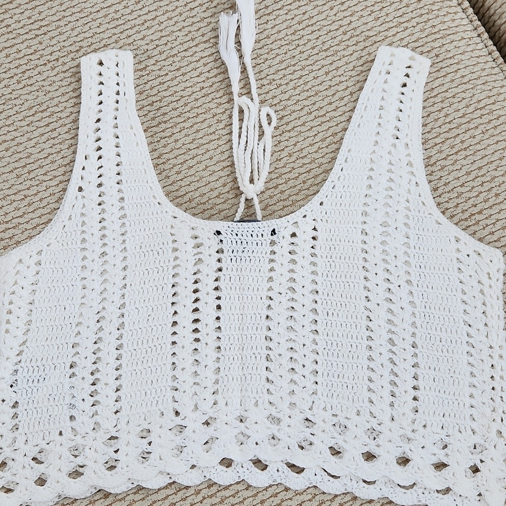 White Crochet Women's Top, Small - Picture 4 of 4